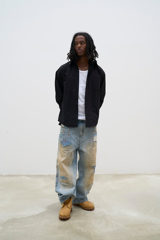 Hand-finished- Dirty Mosaic Denim